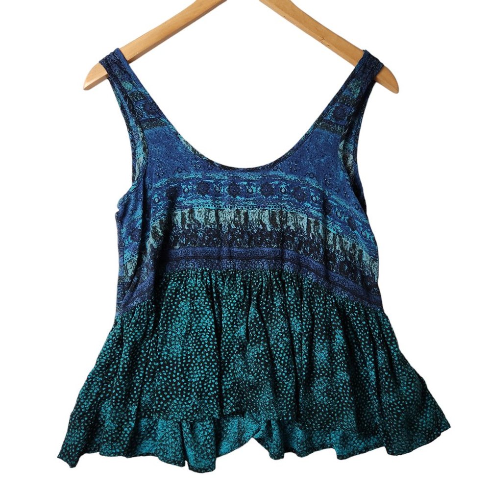 Ecote Womens 100% Rayon Blue oversized Babydoll Boho Tank Size Small